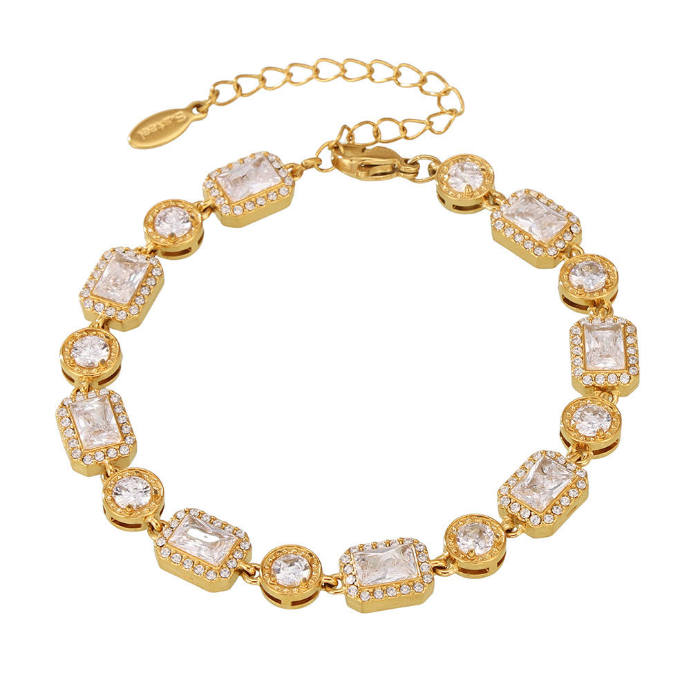 Bracelet Céleste Luxe doré avec cristaux rectangulaires et ronds alternés - collection bracelets LUNARA
