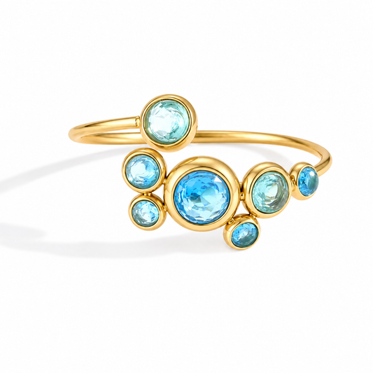 Bague Ajustable Ocean Bubble – Acier Inoxydable & Zircons Bleus