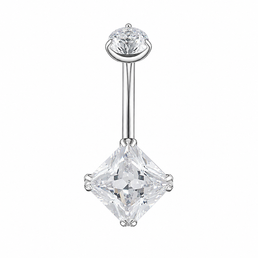 Piercing Nombril Diamant Princess — Zircon Carré & Titane ASTM F-136