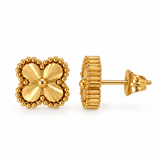 Boucles d’oreilles trèfle dorées – Trèfle de Lumière