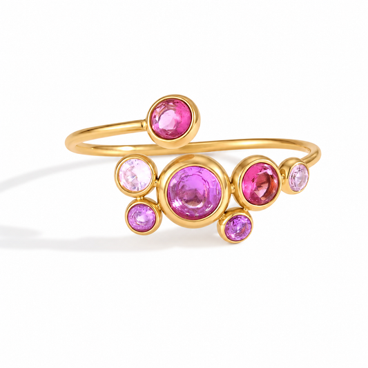 Bague Ajustable Pink Constellation – Acier Inoxydable & Zircons Roses