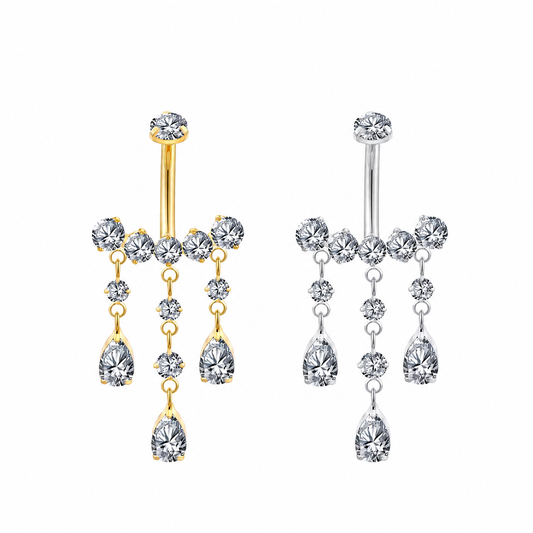 Piercing Nombril Cascade — Zircons & Gouttes Chandelier Titane