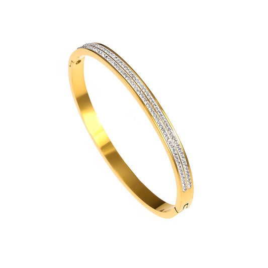 Bracelet Jonc Double Étoile doré avec double rangée de cristaux - bijou fin élégant LUNARA