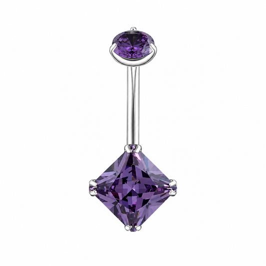 Piercing Nombril Diamant Princess Violet — Zircon Améthyste & Titane ASTM F-136