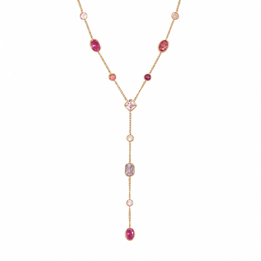 Collier Y Rosé — Pierres Colorées & Or