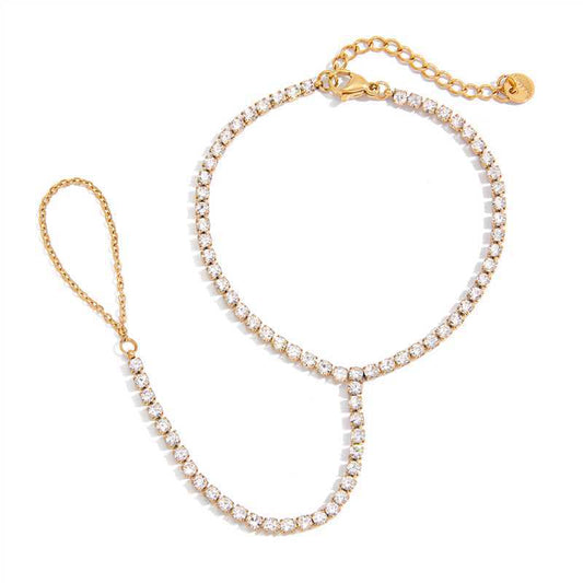 Chaîne de main Catia dorée entièrement sertie de cristaux - bijou bracelet bague connecté LUNARA