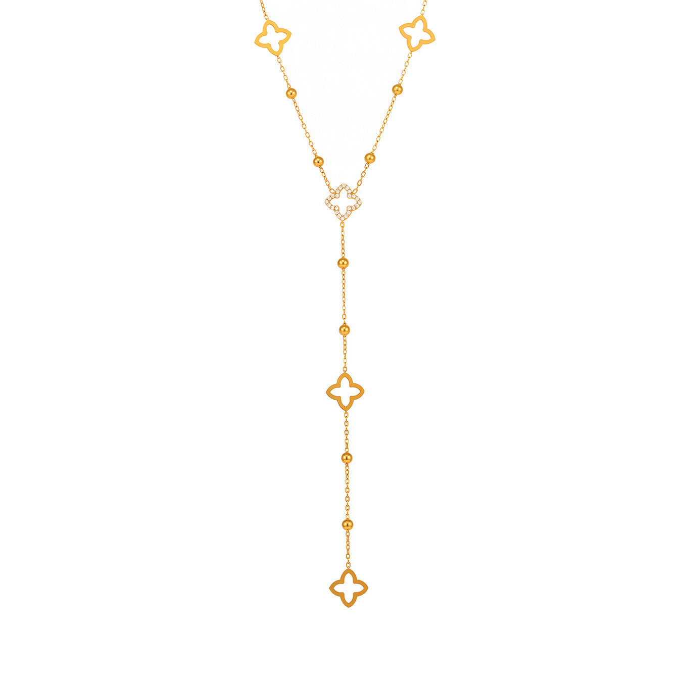 Collier Alma doré avec motifs trèfle et perles - bijou Y élégant LUNARA