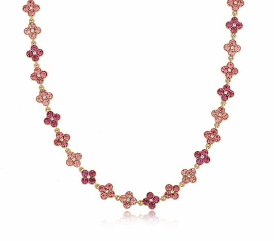 Collier Eden – ras-de-cou fleurs pavées cristaux roses sur fond blanc