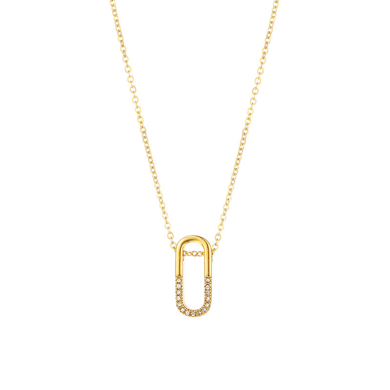 Collier Eve avec pendentif double anneau doré orné de cristaux - bijou minimaliste élégant LUNARA