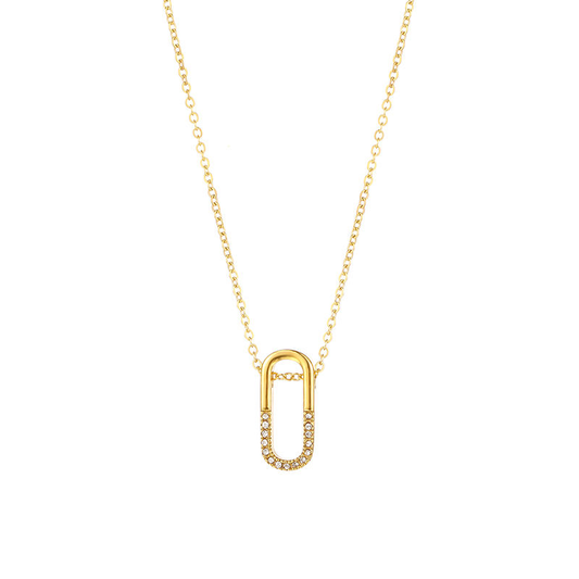 Collier Eve avec pendentif double anneau doré orné de cristaux - bijou minimaliste élégant LUNARA