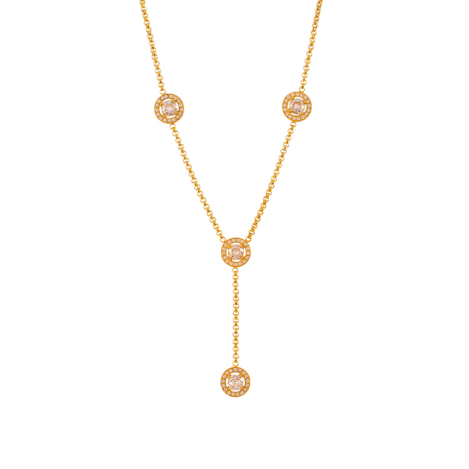 Collier Y Linda doré avec médaillons et cristaux roses et blancs - bijou délicat LUNARA