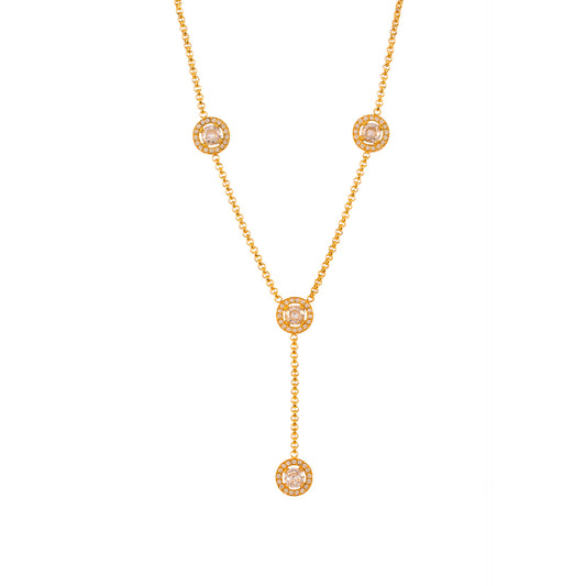 Collier Y Linda doré avec médaillons et cristaux roses et blancs - bijou délicat LUNARA