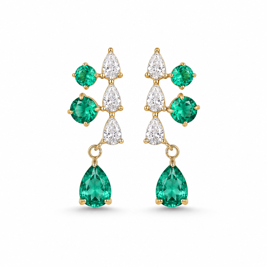 Boucles d'Oreilles Pendantes Éclat d'Émeraude – Acier Inoxydable Doré & Zirconiums Verts