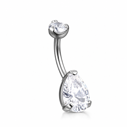 Piercing Nombril Larme de Lune — Zircon Pear Cut & Titane ASTM F-136