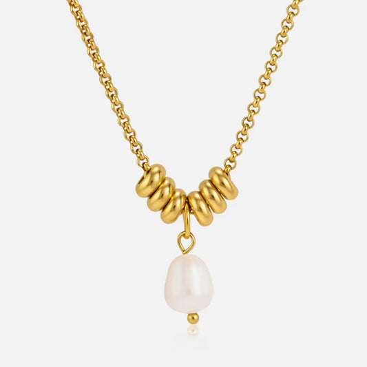 Collier Perle Baroque — Anneaux Dorés & Chaîne Rolo