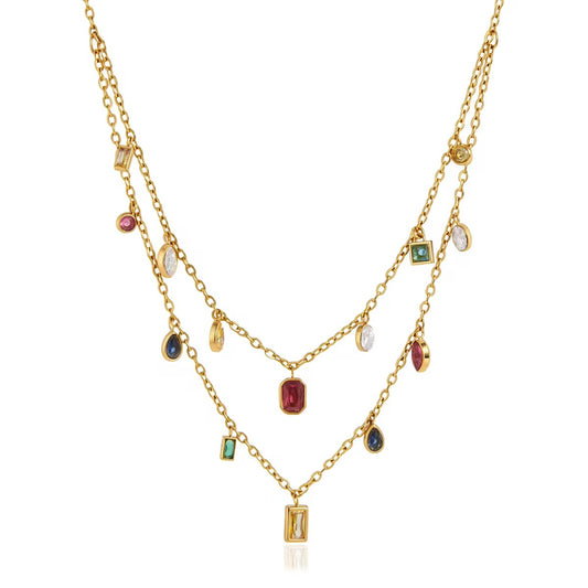 Collier Double Chaîne Gemmes — Acier inoxydable