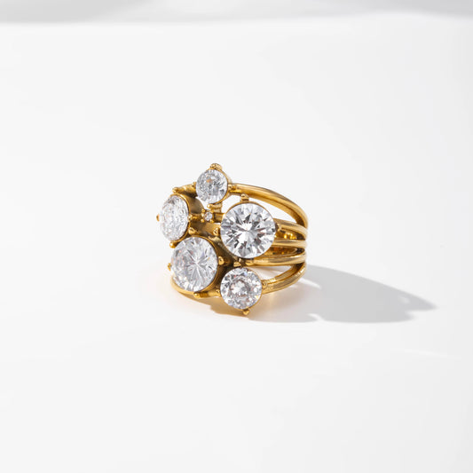 Bague Constellation — 5 Zircons Ronds & Triple Anneau Doré