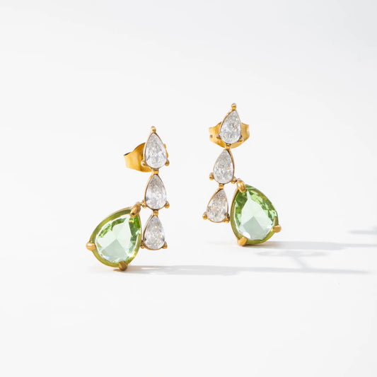 Boucles Péridot Cascade — Pear Cut Vert  Acier Inoxydable