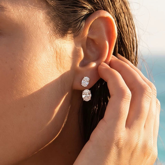 Boucles d'Oreilles Sous-Lobe 2-en-1 Double Éclat – Acier Inoxydable & Zircons Solitaires