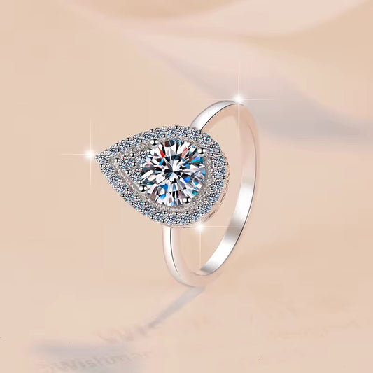 Bague Moissanite Double Halo Goutte — Aquila