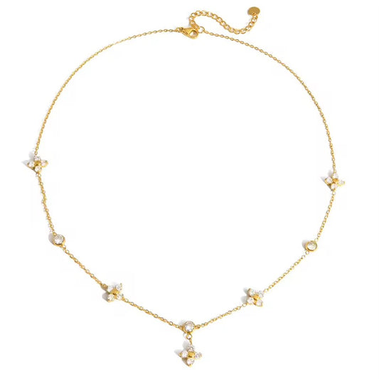 Collier Femme Plaqué Or Fleurs Cristaux — Collier Diana LUNARA