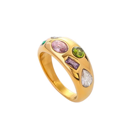 Bague Femme  Acier inoxydable Pierres Multicolores — Bague Prisma LUNARA