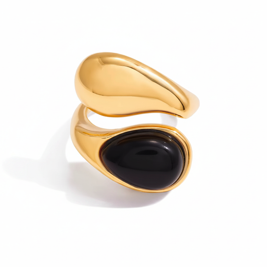 Bague double goutte or pierre noire LUNARA