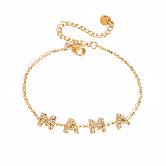 Bracelet MAMA lettres pavé cristaux blancs fond blanc