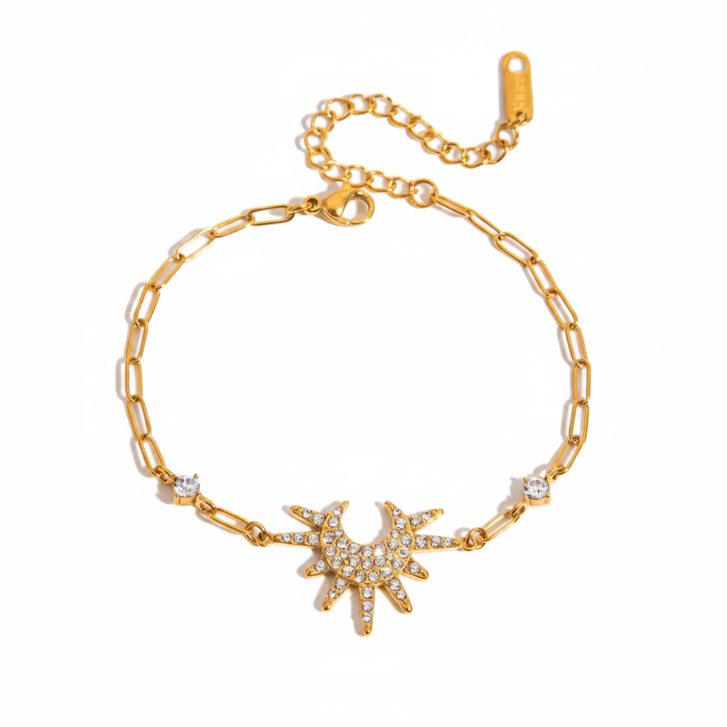 Bracelet étoile soleil pavé cristaux fond blanc
