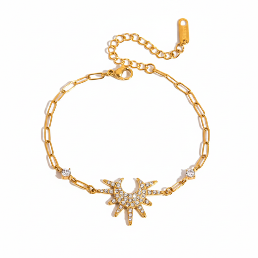 Bracelet étoile soleil pavé cristaux fond blanc