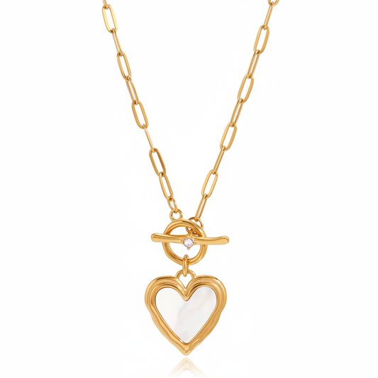 Collier cœur nacre toggle doré fond blanc