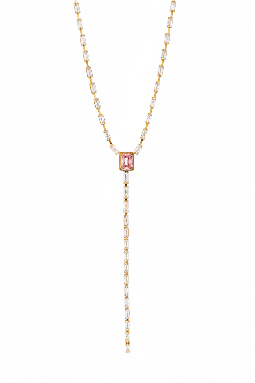 Collier Lariat Zircon Rose