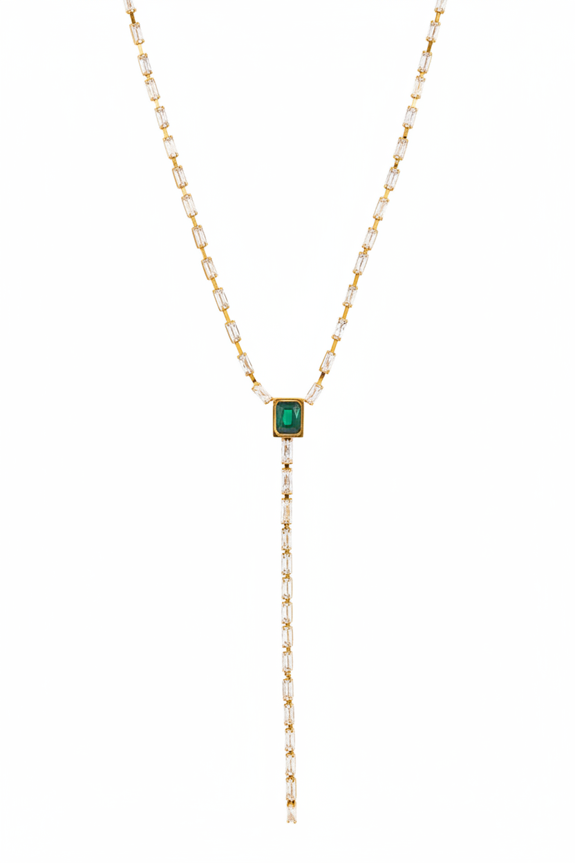 Collier Lariat Zircon Vert Émeraude