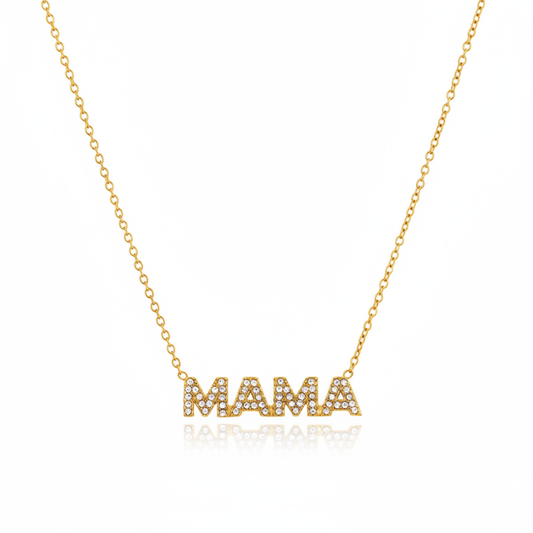 Collier MAMA pendentif bloc cristaux blancs fond blanc